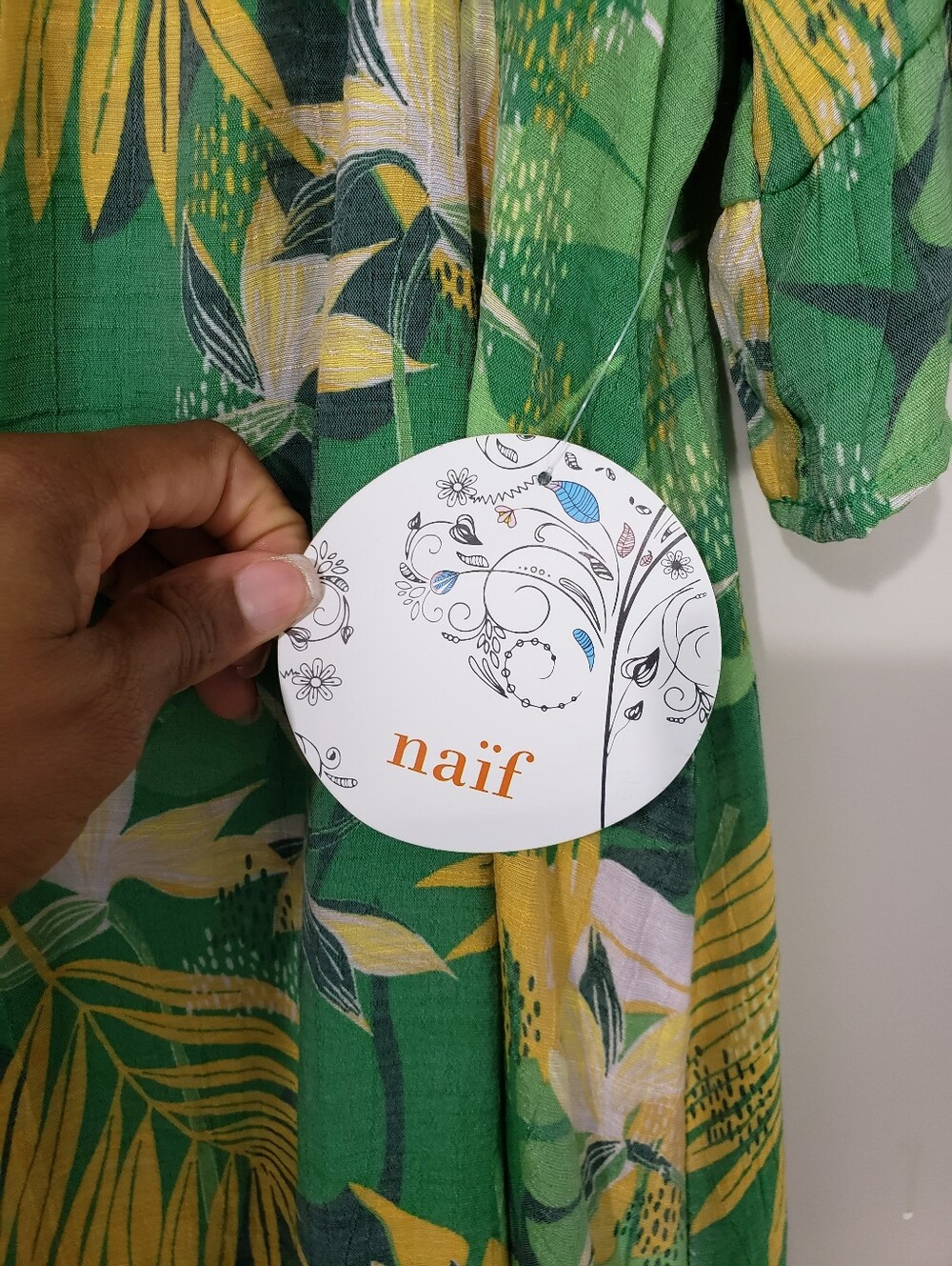 Naif Green Tropical Print Peasant Tunic Dress - Picture 10 of 12